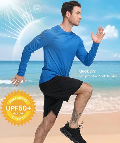 5-حزمة قمصان رجالي طويلة الأكمام UPF 50+ UV حماية من أشعة الشمس سريعة الجفاف لصيد الأسماك والمشي لمسافات طويلة والسباحة طفح الحرس Wokout قميص in Kuwait