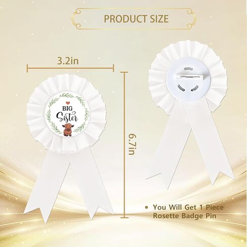 Highland Cow Big Sister Badge Pin, Highland Cattle Sister to Be Button Pin, White Rosette Farm Cattle Birthday Girl Award Ribbon Button for Girls, Western Baby Shower/1st Birthday Party Supplies in Saudi Arabia