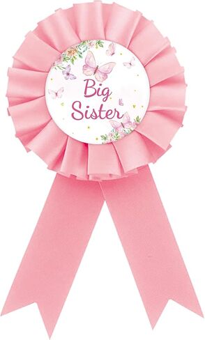 Butterfly Big Sister Badge Pin, Florals Happy Birthday Girl Button Pin, Pink Rosette Sister to Be Button for Girl, Little Butterfly Themed Birthday Party Supplies in Saudi Arabia