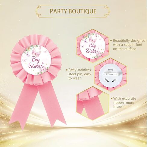 Butterfly Big Sister Badge Pin, Florals Happy Birthday Girl Button Pin, Pink Rosette Sister to Be Button for Girl, Little Butterfly Themed Birthday Party Supplies in Saudi Arabia