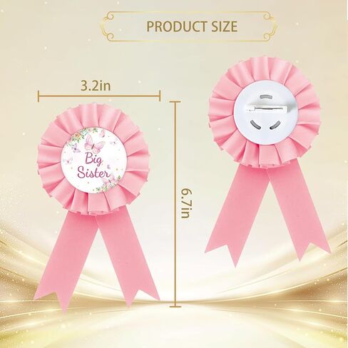 Butterfly Big Sister Badge Pin, Florals Happy Birthday Girl Button Pin, Pink Rosette Sister to Be Button for Girl, Little Butterfly Themed Birthday Party Supplies in Saudi Arabia