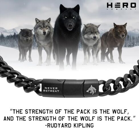 قلادة سلسلة سوداء للرجال من شركة Hero Never Retreat Alpha Wolf - تساعد على إقران المحاربين القدامى مع كلب خدمة أو كلب مأوى in Kuwait