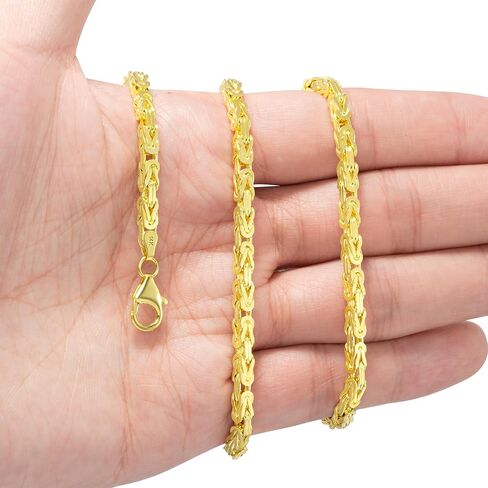 قلادة Nuragold 14k من الذهب الأصفر الحقيقي الصلبة البيزنطية المربعة 3.5 ملم (18 "-30") مجوهرات إيطالية للرجال in Saudi Arabia