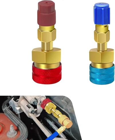 2 PCS Car R1234YF Adapters, R1234YF to R134A Quick-connect Fitting Kit, Seal High and Low Pressure Conversion Adapter, Universal Rust-proof Refill Coupler for Most Car AC Systems (Gold) in Saudi Arabia