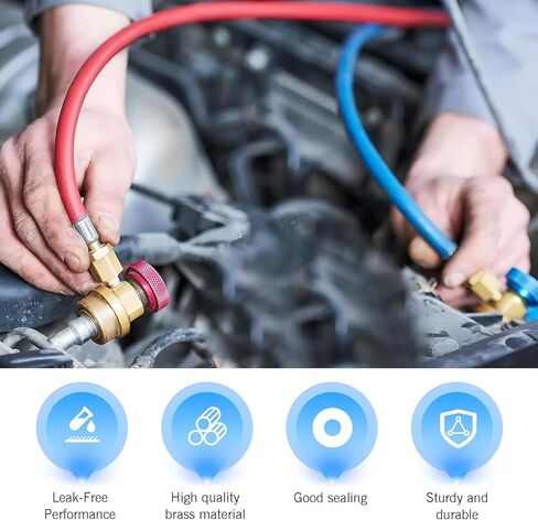 2 PCS Car R1234YF Adapters, R1234YF to R134A Quick-connect Fitting Kit, Seal High and Low Pressure Conversion Adapter, Universal Rust-proof Refill Coupler for Most Car AC Systems (Gold) in Saudi Arabia