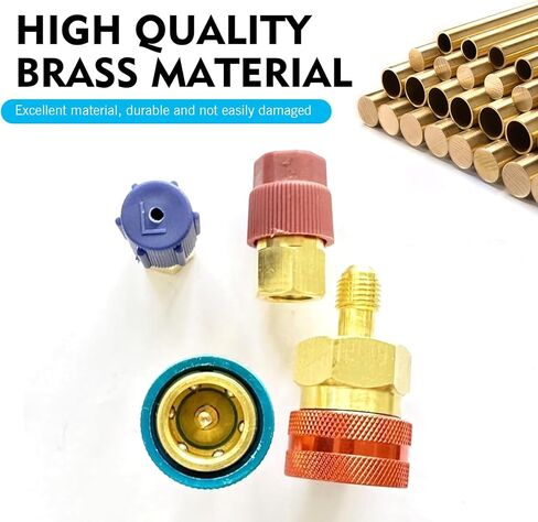 2 PCS Car R1234YF Adapters, R1234YF to R134A Quick-connect Fitting Kit, Seal High and Low Pressure Conversion Adapter, Universal Rust-proof Refill Coupler for Most Car AC Systems (Gold) in Saudi Arabia
