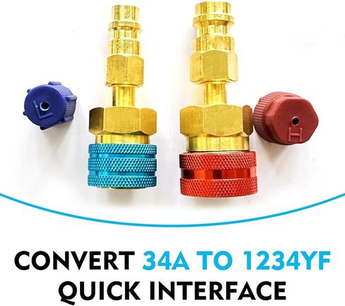 2 PCS Car R1234YF Adapters, R1234YF to R134A Quick-connect Fitting Kit, Seal High and Low Pressure Conversion Adapter, Universal Rust-proof Refill Coupler for Most Car AC Systems (Gold) in Saudi Arabia