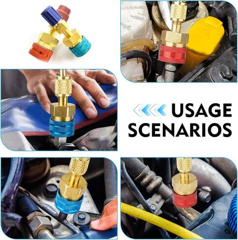 2 PCS Car R1234YF Adapters, R1234YF to R134A Quick-connect Fitting Kit, Seal High and Low Pressure Conversion Adapter, Universal Rust-proof Refill Coupler for Most Car AC Systems (Gold) in Saudi Arabia