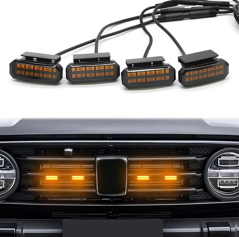 4PCS universal clip on car LED amber front grille light, with wiring harness and fuse, upgraded buckle grille light (yellow) in Saudi Arabia