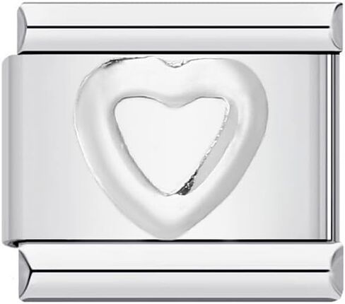Mon & Sons Hollow Love You Heart Charm Silver Italian 9mm Link Stainless Steel Bracelet Charm Compatible With 9mm Bracelet in Saudi Arabia