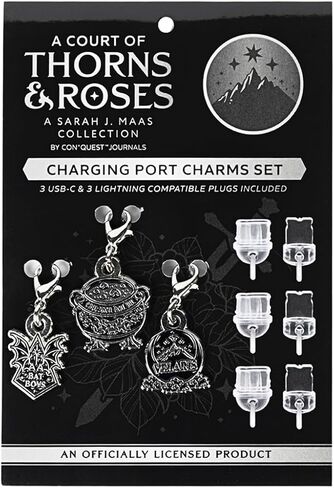 ConQuest Journals A Court of Thorns and Roses Bookish Charger Port Charms 3-Pack, 3 USB-C & 3 Lightning-Compatible Dust Plugs, Phones, Tablets & E-Readers, Officially Licensed Sarah J. Maas Collection in Saudi Arabia