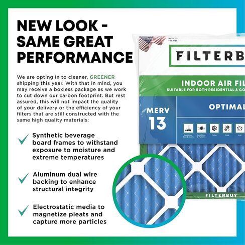 Filterbuy 18x24x1 Air Filter MERV 13 Optimal Defense (4-Pack), Pleated HVAC AC Furnace Air Filters Replacement (Actual Size: 17.38 x 23.38 x 0.75 Inches) in Kuwait