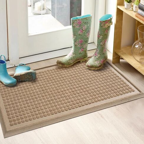 Boot Tray for Entryway, Non-Slip Shoe Tray Drying Mat, Waterproof Boot Mat for Muddy Boots, Heavy Duty Shoe Storage Trays, Indoor/Outdoor Use, 16x30 inches, Beige in Saudi Arabia