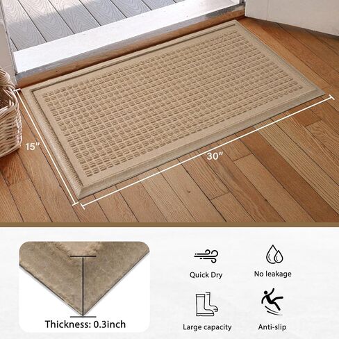 Boot Tray for Entryway, Non-Slip Shoe Tray Drying Mat, Waterproof Boot Mat for Muddy Boots, Heavy Duty Shoe Storage Trays, Indoor/Outdoor Use, 16x30 inches, Beige in Saudi Arabia