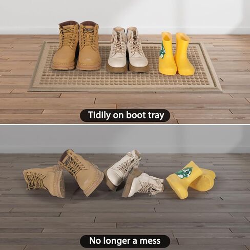 Boot Tray for Entryway, Non-Slip Shoe Tray Drying Mat, Waterproof Boot Mat for Muddy Boots, Heavy Duty Shoe Storage Trays, Indoor/Outdoor Use, 16x30 inches, Beige in Saudi Arabia