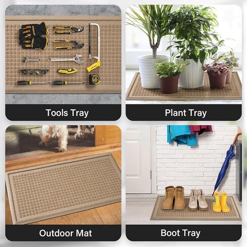 Boot Tray for Entryway, Non-Slip Shoe Tray Drying Mat, Waterproof Boot Mat for Muddy Boots, Heavy Duty Shoe Storage Trays, Indoor/Outdoor Use, 16x30 inches, Beige in Saudi Arabia