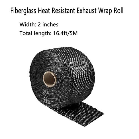Exhaust Heat Wrap Roll, Exhaust Header Wrap Tape Fiberglass Heat Shield Tape with 10pcs Self-Locking Stainless Steel Zip Ties for Motorcycle Car Truck (Black-16.4ft/5M) in Saudi Arabia