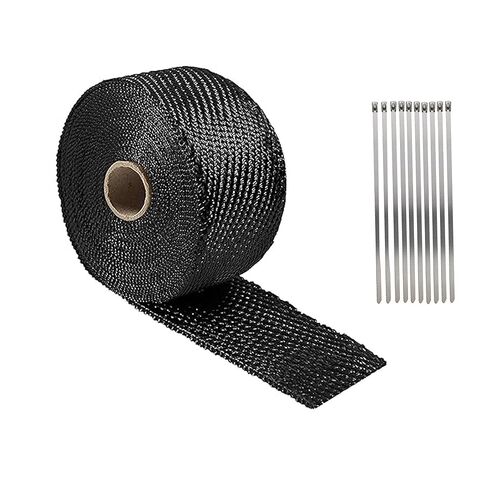 Exhaust Heat Wrap Roll, Exhaust Header Wrap Tape Fiberglass Heat Shield Tape with 10pcs Self-Locking Stainless Steel Zip Ties for Motorcycle Car Truck (Black-16.4ft/5M) in Saudi Arabia