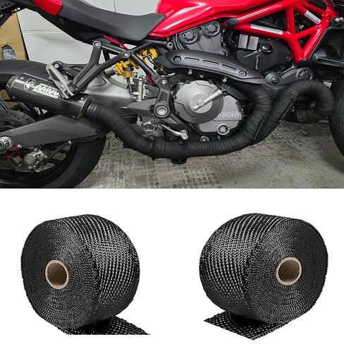 Exhaust Heat Wrap Roll, Exhaust Header Wrap Tape Fiberglass Heat Shield Tape with 10pcs Self-Locking Stainless Steel Zip Ties for Motorcycle Car Truck (Black-16.4ft/5M) in Saudi Arabia