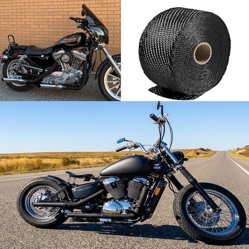 Exhaust Heat Wrap Roll, Exhaust Header Wrap Tape Fiberglass Heat Shield Tape with 10pcs Self-Locking Stainless Steel Zip Ties for Motorcycle Car Truck (Black-16.4ft/5M) in Saudi Arabia