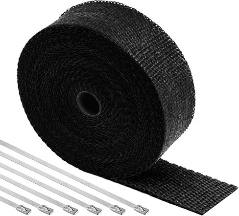 Exhaust Heat Wrap Roll for Motorcycle, 2 Inch x 50 Ft, Black Fiberglass Heat Shield Tape with Stainless Ties in Saudi Arabia
