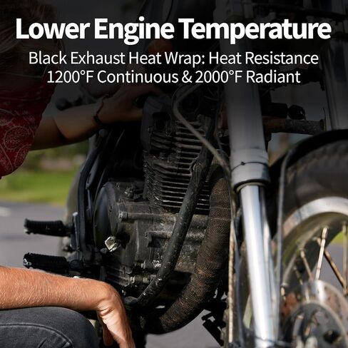Exhaust Heat Wrap Roll for Motorcycle, 2 Inch x 50 Ft, Black Fiberglass Heat Shield Tape with Stainless Ties in Saudi Arabia