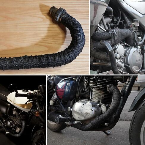 Exhaust Heat Wrap Roll for Motorcycle, 2 Inch x 50 Ft, Black Fiberglass Heat Shield Tape with Stainless Ties in Saudi Arabia