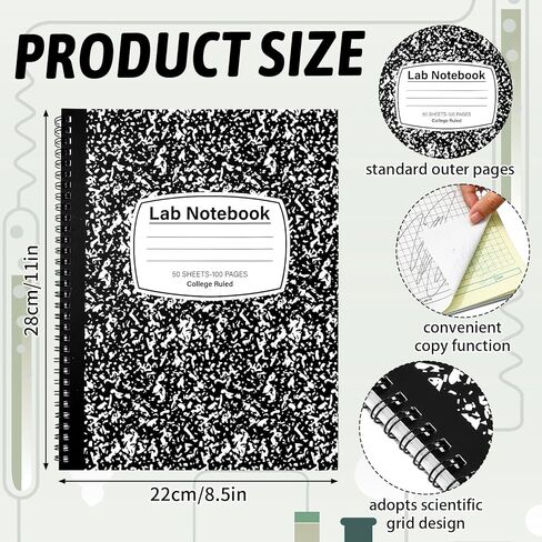FYSUIMU 2 Pack 8.5 x 11 Inch Lab Notebook Carbonless Carbon Copy Composition Notebooks with Science Grid Set Page Sheets Total Coil Binding for Laboratory Engineering Chemistry Office Supplies in Saudi Arabia