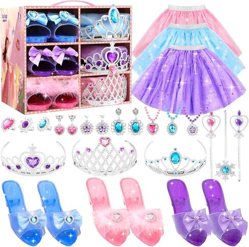 Princess Dress Up Clothes for Girls 4-6: Princess Toys Gifts for 3 4 5 6 Year Old Girl with Skirts, Shoes, Crown, Wands & Play Jewelry for Birthday Party Role Playing in Saudi Arabia