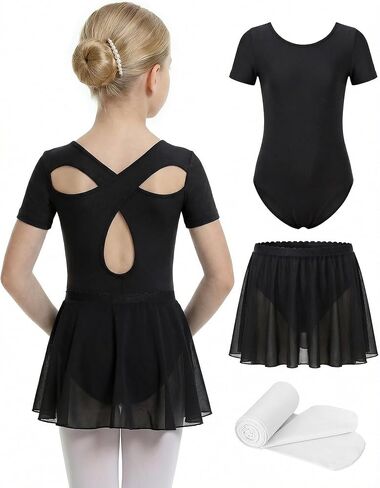JiAmy 3PCS Girls Ballet Dance Leotards Detachable Skirt and Tights Combo, Toddler Ballerina for Little Big Kid 4-12Y in Saudi Arabia