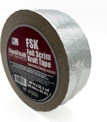 Nashua FSK Foil-Scrim-Kraft Insulation Jacketing Tape, 50 yds Length x 72mm Width, Aluminum in Kuwait