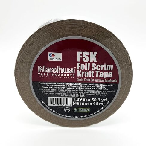 Nashua FSK Foil-Scrim-Kraft Insulation Jacketing Tape, 50 yds Length x 72mm Width, Aluminum in Kuwait