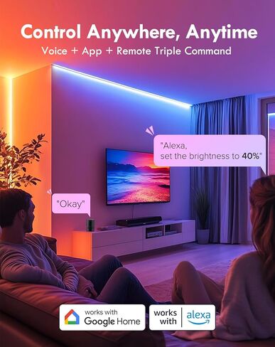 Shine Decor COB RGB+IC LED ضوء حبل نيون، ضوء حبل متغير اللون 24 فولت متوافق مع Alexa، Google Assistant، شريط ضوء نيون مقاوم للماء مع جهاز تحكم عن بعد لحفلة غرفة النوم، 13 × 6 مم، 16.4 قدم in Kuwait