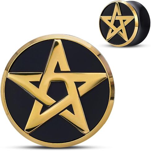 COOEAR Natural Black Wood Pentagram Metal Matched Double Flared Ear Tunnel Plugs Gauges Piercing Stretcher. in Saudi Arabia