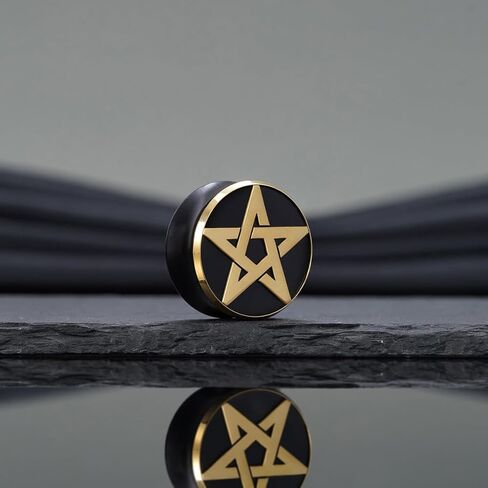 COOEAR Natural Black Wood Pentagram Metal Matched Double Flared Ear Tunnel Plugs Gauges Piercing Stretcher. in Saudi Arabia