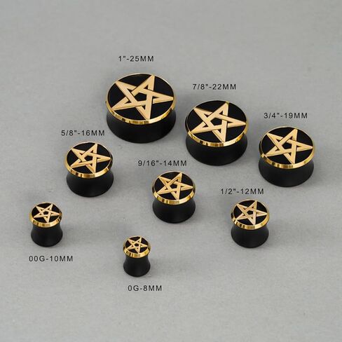 COOEAR Natural Black Wood Pentagram Metal Matched Double Flared Ear Tunnel Plugs Gauges Piercing Stretcher. in Saudi Arabia
