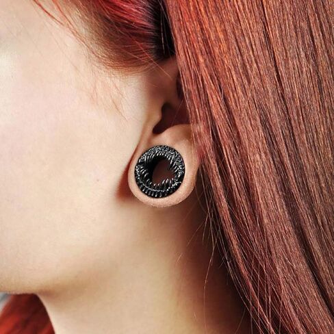 LADEMAYH 2Pcs Gothic Ear Plugs Tunnels Gauges, Nightmare Monster Mouth Design Earrings for Women & Men, Hypoallergenic Surgical Stainless Steel Body Jewelry in Saudi Arabia