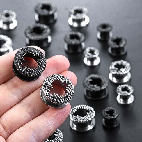 LADEMAYH 2Pcs Gothic Ear Plugs Tunnels Gauges, Nightmare Monster Mouth Design Earrings for Women & Men, Hypoallergenic Surgical Stainless Steel Body Jewelry in Saudi Arabia
