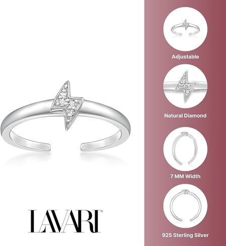 Lavari Jewelers 1/50 Carat Natural Diamond Lightning Bolt Toe Ring for Women I 925 Sterling Silver Toe Ring for Her (H-I, I2-I3, 0.03 cttw) Adjustable Open Toe Band I One Size Fits Most Toes in Saudi Arabia