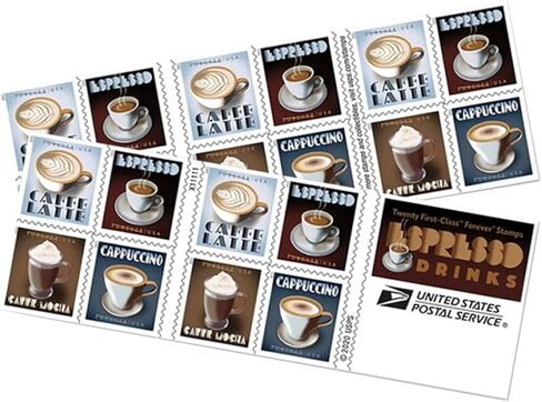 USPS Espresso Drinks First Class Forever Postage Stamps 2 Books of 20 Coffee Caffe Latte Cappuccino Birthday Anniversary Wedding Celebrate (40 Stamps) in Kuwait