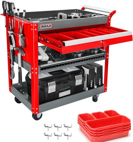 Heavy Duty Tool Cart on Wheels,440LBS Mechanic Tool Cart with Drawers,Utility Industrial Service Carts with Hooks,Drawers and Locking System,for Mechanic, Warehouse, Garage, Workshop in Saudi Arabia