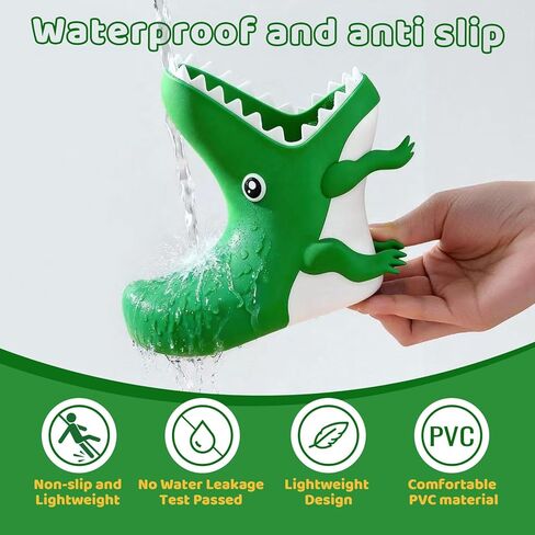 Rain Boots Kids Toddler for Girls & Boys Animal Dinosaur Crocodile Alligator Lightweight Little Kids Waterproof Rain Boots Size 10 with Non-Slip Outsole for Rain Water Snow and Winter in Saudi Arabia