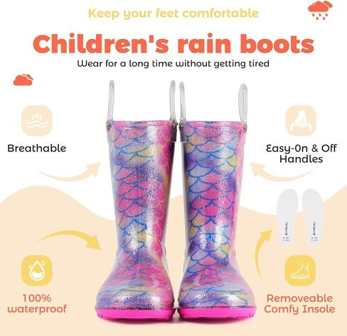 ANTLULU Kids Rain Boots Lightweight Waterproof Shoes with Easy-on Handles for Boys and Girls in Saudi Arabia