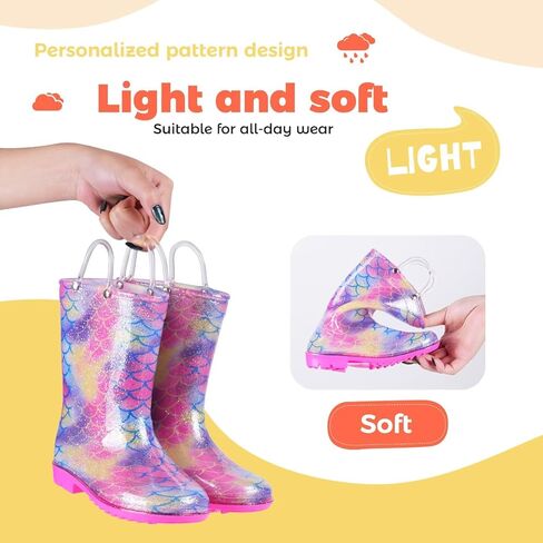 ANTLULU Kids Rain Boots Lightweight Waterproof Shoes with Easy-on Handles for Boys and Girls in Saudi Arabia