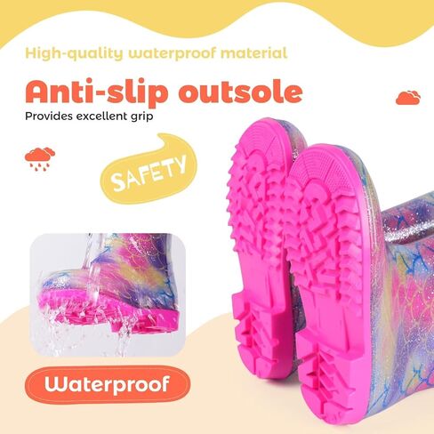 ANTLULU Kids Rain Boots Lightweight Waterproof Shoes with Easy-on Handles for Boys and Girls in Saudi Arabia