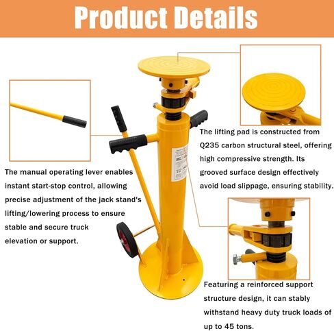 Standard Duty Trailer Stabilizing Jack Stand with 2 Movable Casters for Truck Maintenance Container Support 1000-1300mm Height 18000kg Lifting Capacity in Kuwait