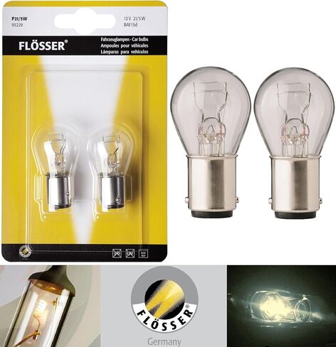 Flosser المتوهج BAY15d 1157 21/5W 95229 أبيض دافئ عكسي احتياطي بدوره إشارة وقوف السيارات الذيل الفرامل إيقاف DRL استبدال لمبات الإضاءة (حزمة من 2) صنع في ألمانيا in Kuwait