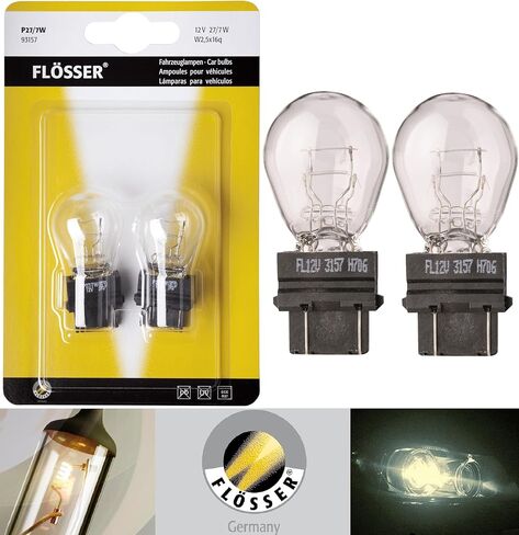 فلوسر المتوهج 3157 T25 27/7W 93157 أبيض دافئ عكسي احتياطي بدوره إشارة وقوف السيارات الذيل الفرامل إيقاف DRL استبدال لمبات الإضاءة (حزمة من 2) صنع في ألمانيا in Kuwait
