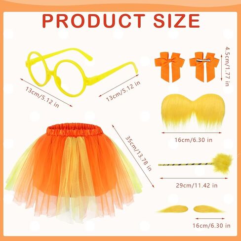 8pcs Orange costume accessories, orange tutu with yellow mustache and eyebrows set for Book Week Halloween Party in Saudi Arabia