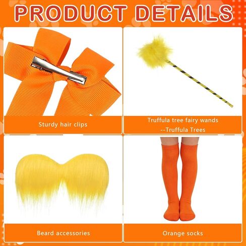 8pcs Orange costume accessories, orange tutu with yellow mustache and eyebrows set for Book Week Halloween Party in Saudi Arabia